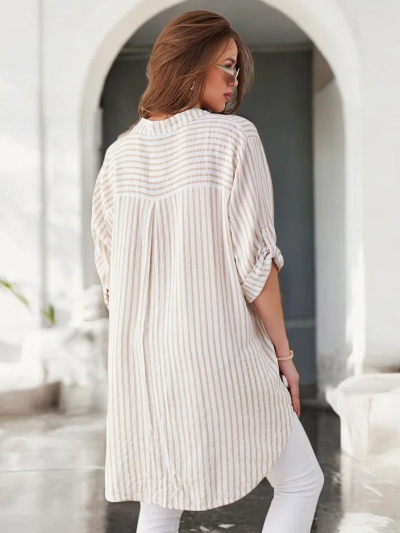 Royalfashion Dámská dlouhá pruhovaná viskózová košile