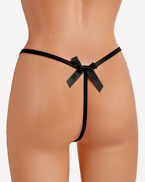 Чорні мереживні жіночі трусики-стринги Royalfashion