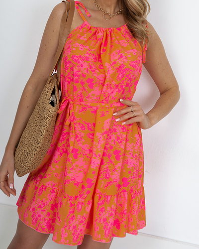 Oranžové vzorované letní šaty pro ženy - Oblečení