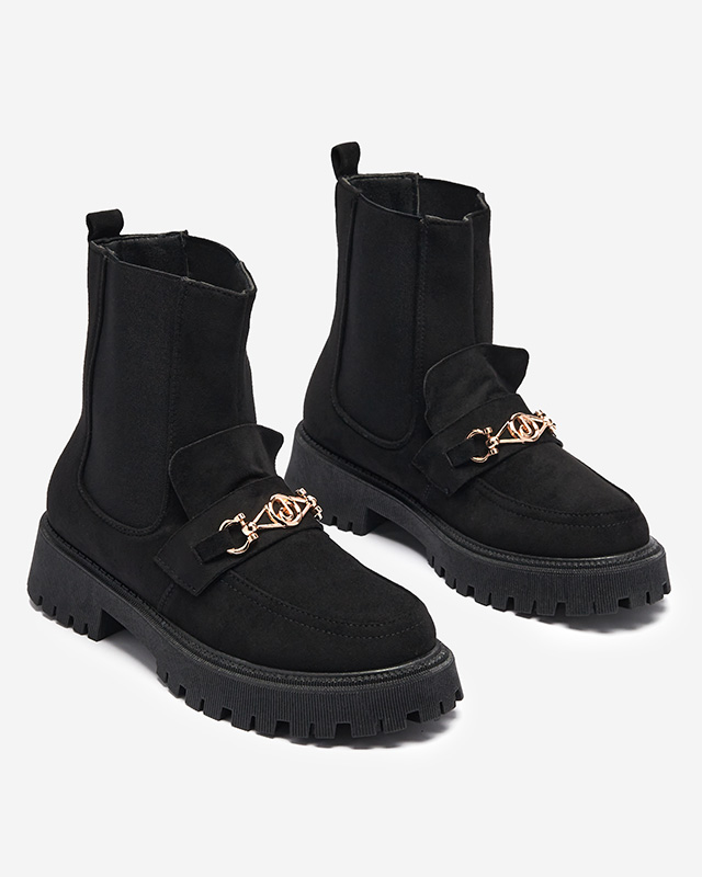 Černé dámské eko semišové zateplené kozačky s ozdobou Setta - Obuv