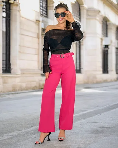 Royalfashion Dámské široké látkové kalhoty