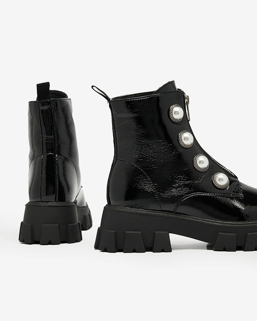 Royalfashion Чорні жіночі лаковані перламутрові чоботи Asiciu
