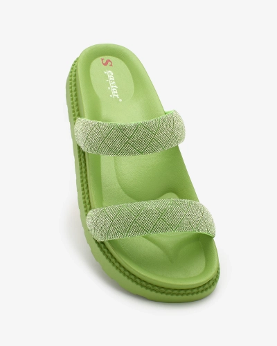 Royalfashion Neon Green Dámské žabky Zirconia Sparkle Sliders
