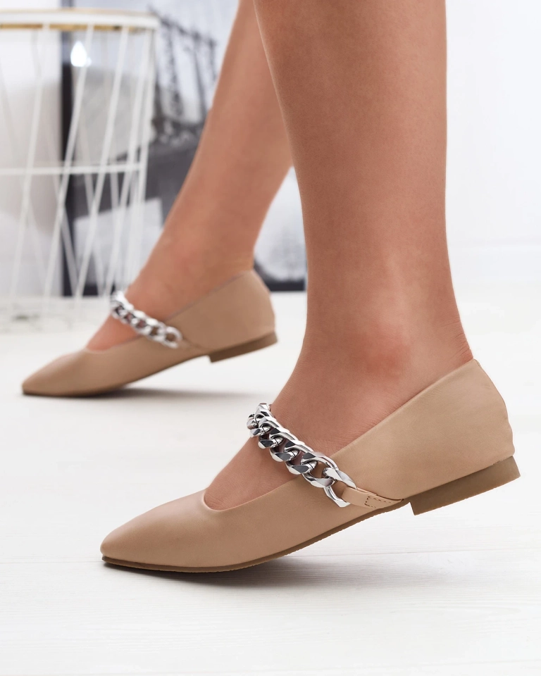 Béžové dámské baleríny s řetízkem Serima - Obuv