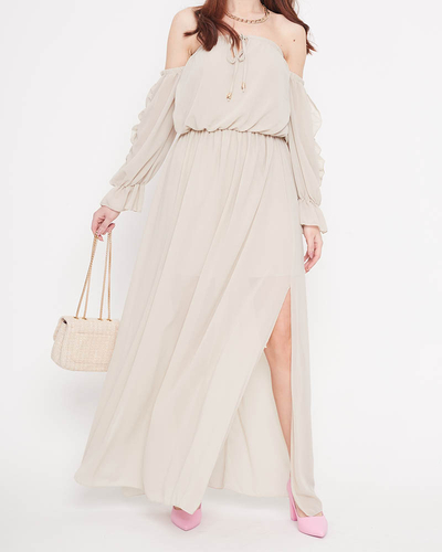 Dámské béžové španělské maxi šaty - Oblečení