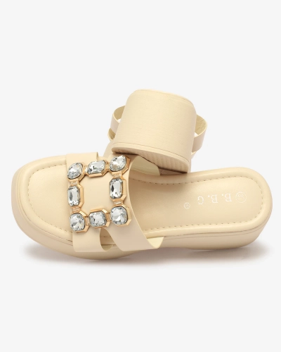 Royalfashion Béžové dámské zdobené žabky na pevné podrážce Norixi