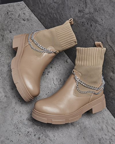 Чоботи жіночі світло-коричневі з верхом a'la sock Foldaf- Footwear