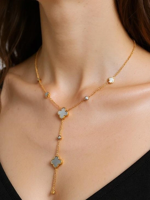 Кольє Aurelia Lira Lariat з мотивом конюшини та перламутром