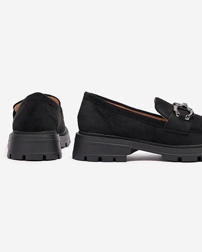 Чорні жіночі мокасини з еко замші з орнаментом Ihetri- Взуття