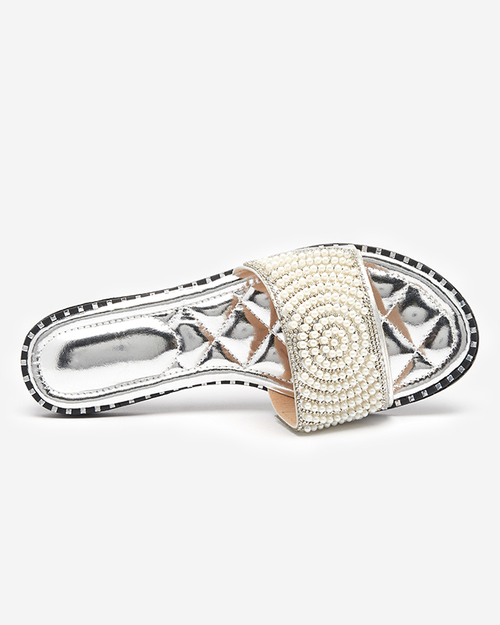 Срібні жіночі шльопанці з прикрасами Ahaio