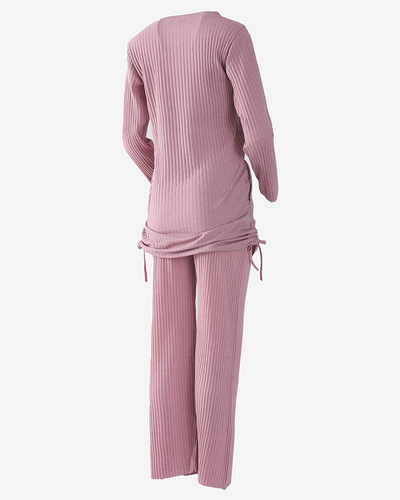 Tmavě růžový pruhovaný dámský bavlněný komplet - Oblečení