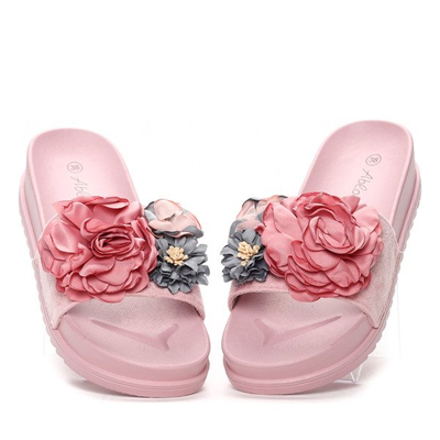 Różowe klapki na platformie z kwiatkami Zariah- Obuwie