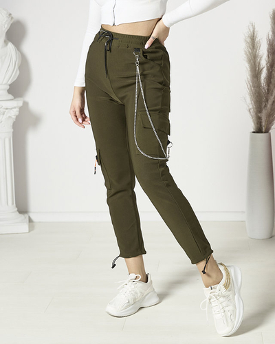 Темно-зелені жіночі бойові штани з ланцюжком - Одяг