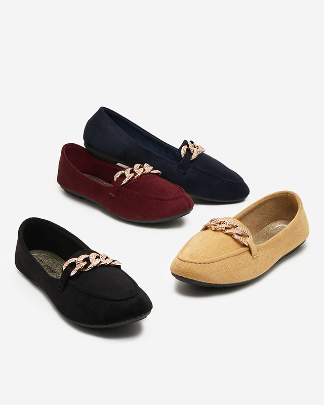 Světle hnědé dámské eko semišové mokasíny s řetízkem Osylia - Boty