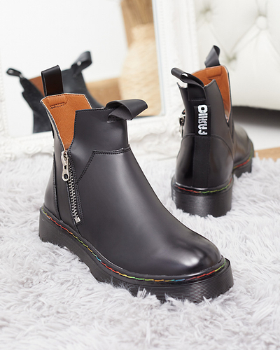 Černé dámské kozačky z eko kůže se zipem Odeta - Obuv