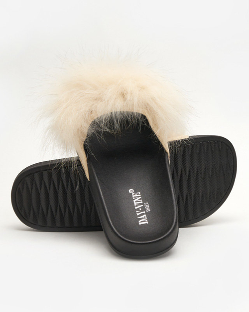 Шльопанці з хутром бежевого кольору Nate