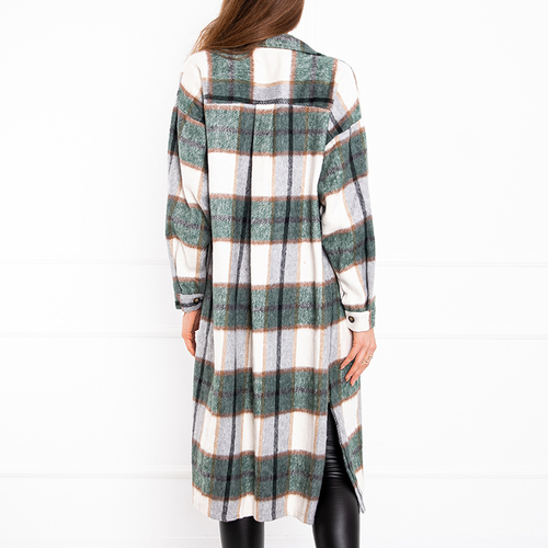 Зелена жіноча довга сорочка в клітинку