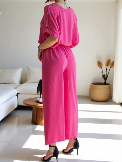 Royalfashion Жіночий casual комплект з блузою з коротким рукавом і широкими брюками