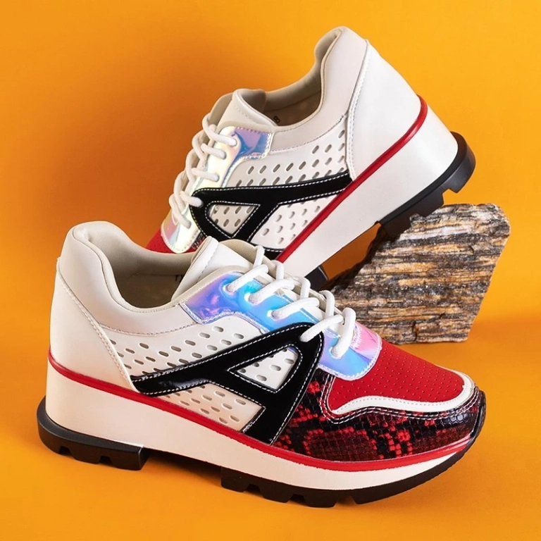 OUTLET Bílé a červené tenisky s barevnými vložkami Meia - Footwear