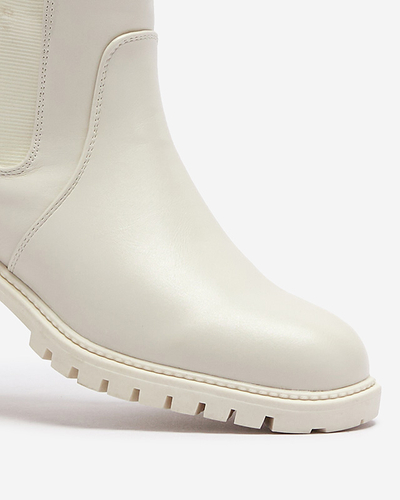 Bílé dámské kozačky nad kolena s plochým podpatkem Dexis - Obuv