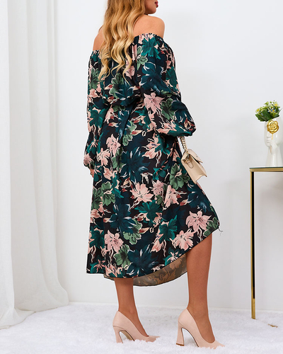 Royalfashion Černo-zelené květinové maxi šaty pro ženy