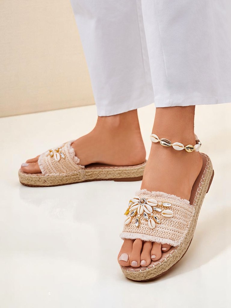 Aurelia Béžové Dámské Žabky Royalfashion s Mušlemi a Pletením