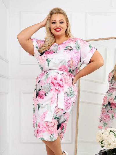 Royalfashion Сукня жіноча до колін з короткими рукавами та зав'язкою у вигляді троянди