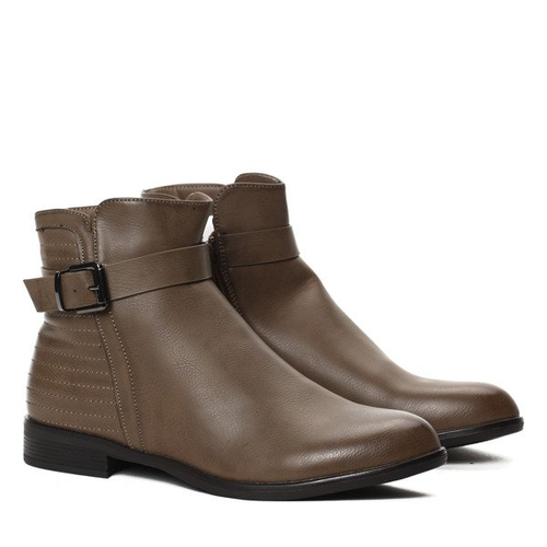 Botki z klamrą-kolor khaki - Obuwie