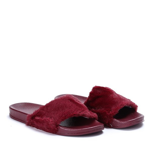 Klapki z futerkiem w kolorze bordowym Gabrielle - Obuwie