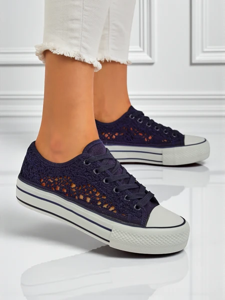 Dámské tenisky Aureliana Tmavě modré z prolamované tkaniny na ploché podrážce