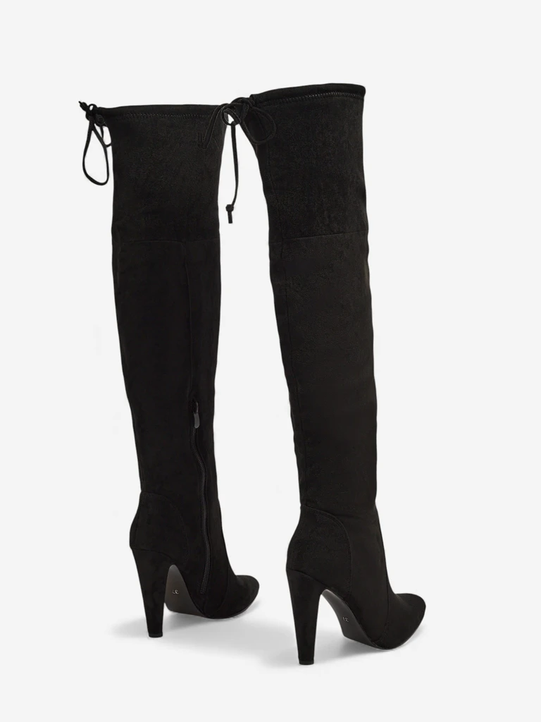 Dámské kozačky nad koleno eko semišové na jehlovém podpatku Eldirros