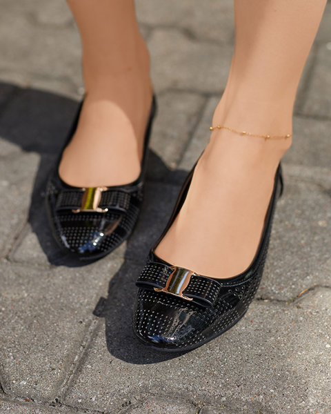 Жіночі чорні ажурні балерини з бантом Rumac - Взуття