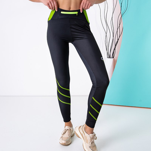 Чорні легінси із зеленими вставками