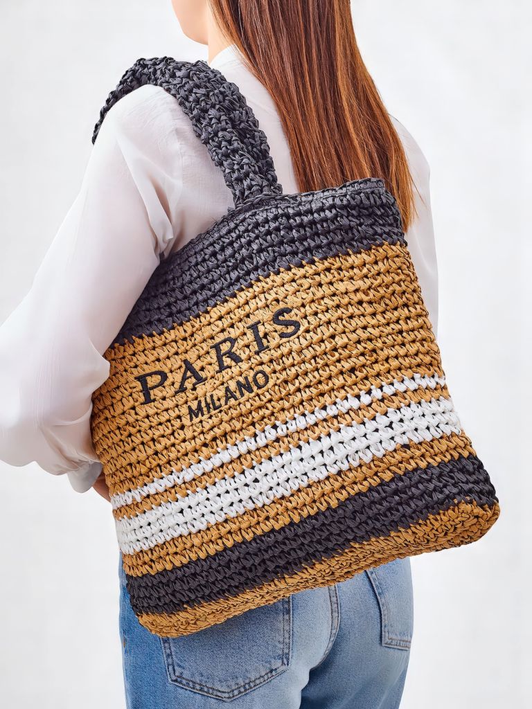 Royalfashion Velká dámská slaměná taška Paris Stripe