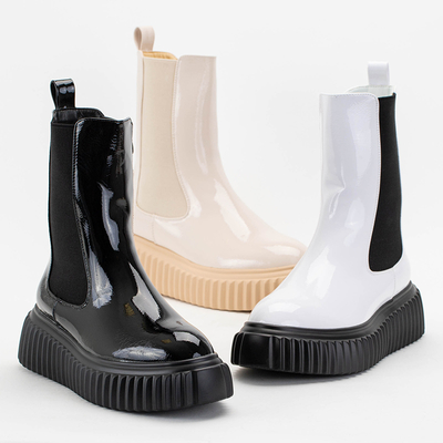 Béžové lakované dámské kozačky Monka - Obuv