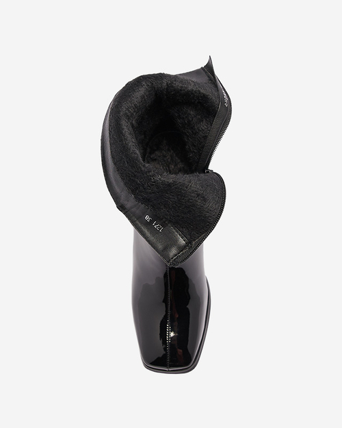 Чорні лаковані жіночі високі чоботи на шпильці Rassla- Взуття