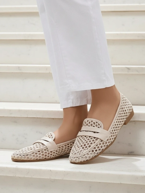 Бежеві мокасини Royalfashion Primavera Aelia з тканини з мигдалеподібним носком