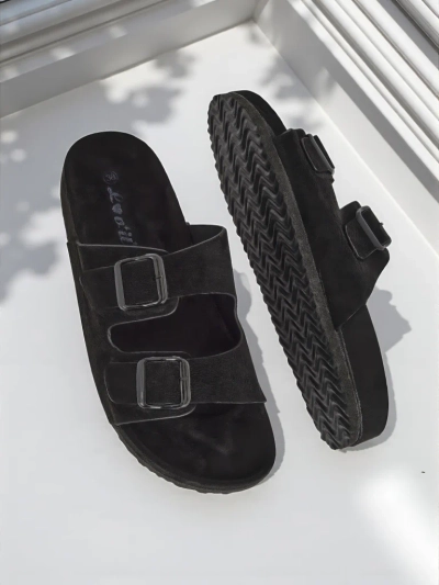 Royalfashion Dámské klapky z eko semiše s přezkami Bella Duo