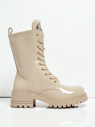 Lakované šněrovací dámské boty na platformě Emelune