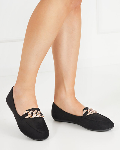 Černé dámské mokasíny z ekologického semiše s řetízkem Osylia - Boty