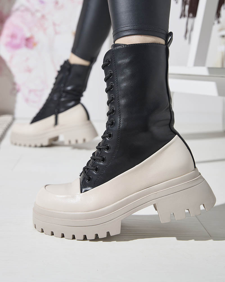 OUTLET Černo-béžové dámské vysoké boty Susker- Obuv