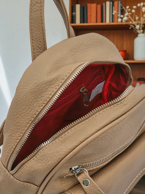 Плетений Жіночий Рюкзак Królewska Moda Livia бежевий екошкіра 25x25cm