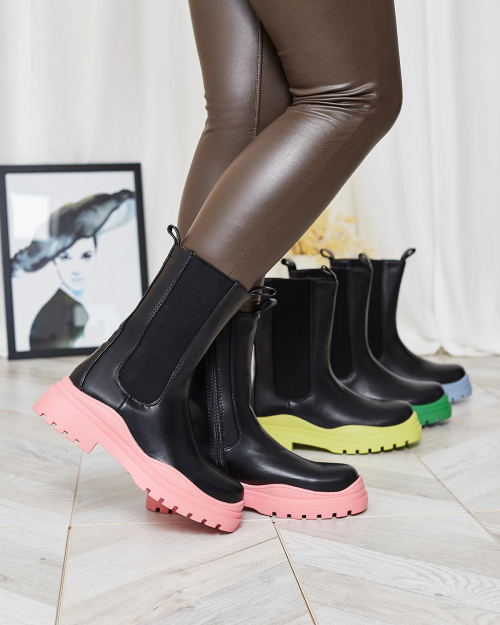 Royalfashion Жіночі високі чорні чоботи на рожевій підошві Beerus
