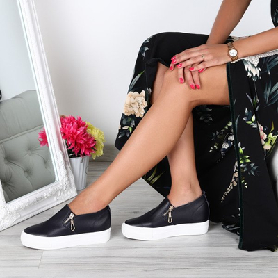 Granatowe tenisówki slip on z suwaczkami Carlee- Obuwie