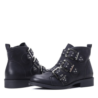 Czarne workery z trzema klamrami Momo - Obuwie