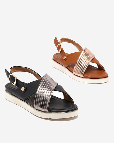 OUTLET Чорні жіночі босоніжки зі сріблястим поясом Gerii- Shoes
