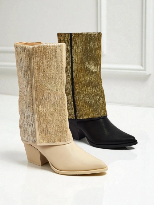 Жіночі ботильйони з екошкіри на підборах-стовпчику з декоративною халявою Virelia