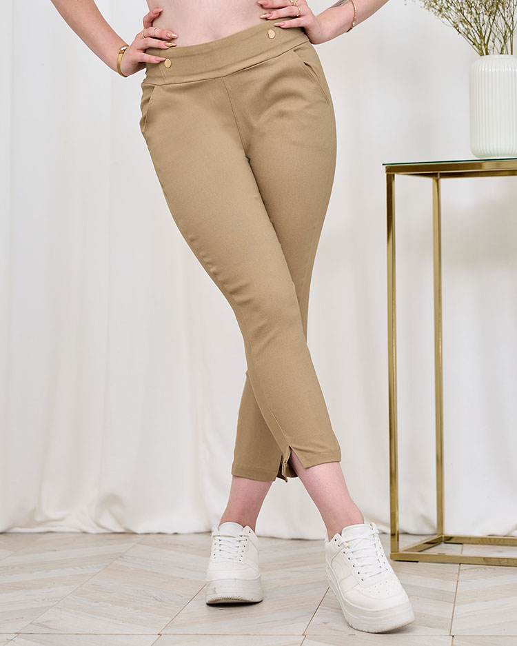 Royalfashion Béžové dámské tegínové kalhoty PLUS SIZE