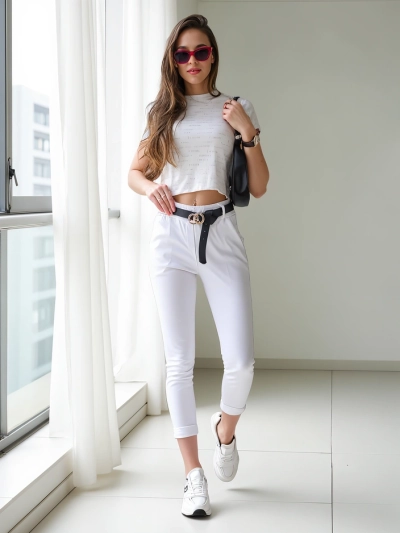 Royalfashion Dámské skinny kalhoty z viskózy s pásem