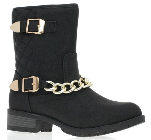 Czarne botki z ozdobnym łańcuszkiem - Obuwie